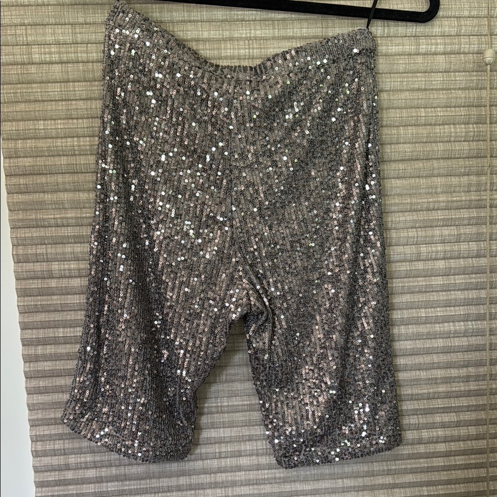 JLUXLABEL Silver Sequin Bike Shorts - Picture 2 of 2